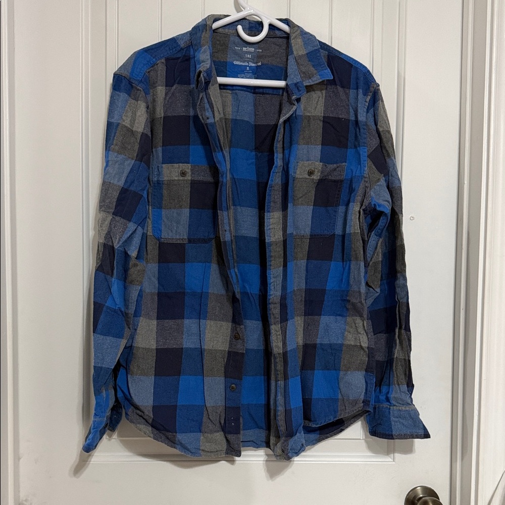 urban pipeline Blue and Gray Plaid Button-Down Shirt
